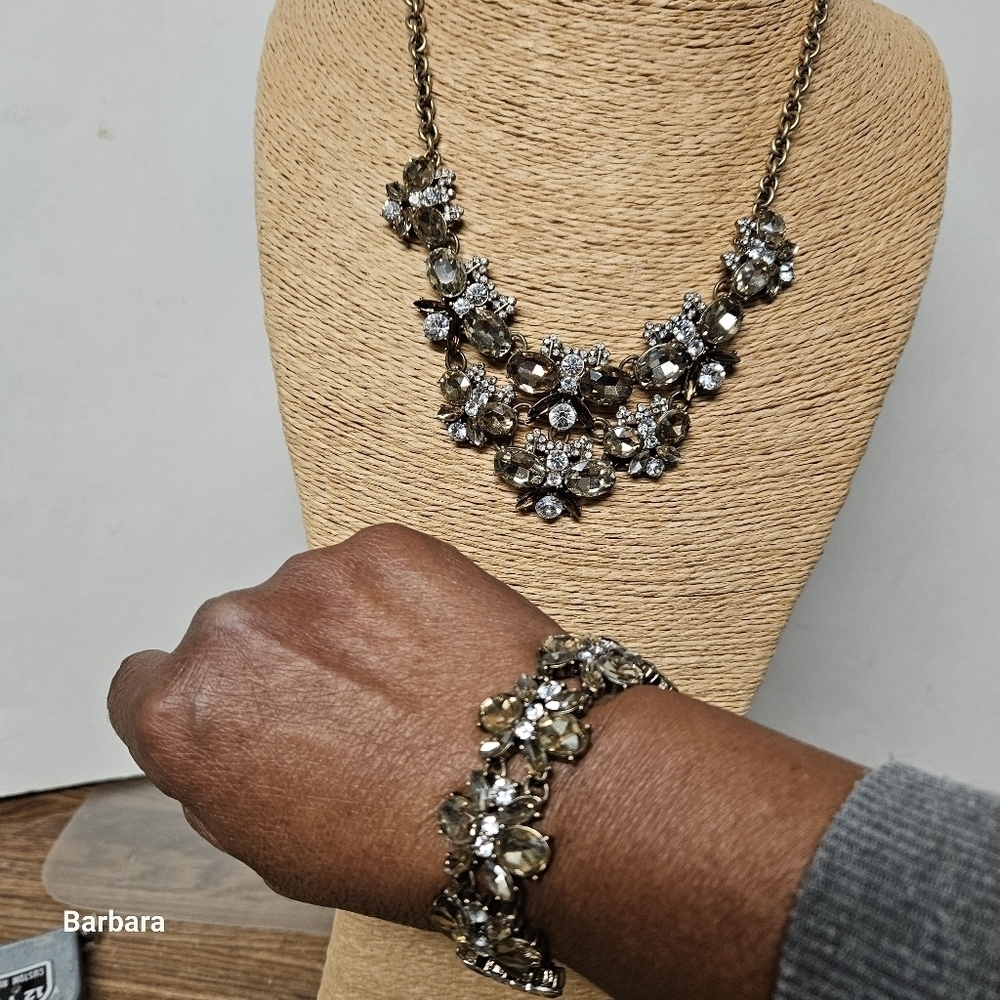 Banana Republic 2-Tone Crystal Butterfly Cluster Necklace & Bracelet